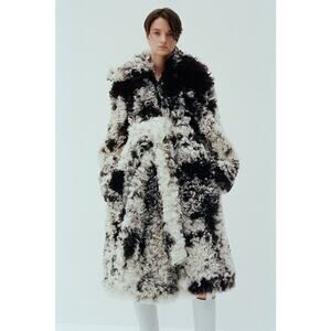 Proenza Schouler Speckled Curly Shearling Coat -8 Black/White